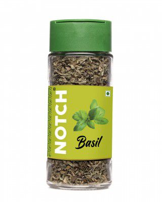 NOTCH Basil Herbs 15gm | Adds Distinctive Flavor to Salads, Pasta, Pizza and Other Dishes | Glass Bottle