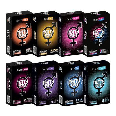 NOTTY BOY Assorted Honeymoon Condom For Men - Super Dotted (Pack of 8, (80 units))