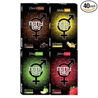 NOTTY BOY Flavoured Condoms (Banana Chocolate Strawberry Green Apple) For Men - 40 Count 