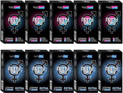 NottyBoy Extra Lubricated and Ribbed, Dotted, Contour, Long Lasting Combo Pack Condom  (Set of 10, 100 Sheets)