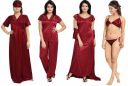 Noty Womens Satin Nighty, Robe, Top, Night Dress - Set of 6/7 (Maroon, Free Size)...