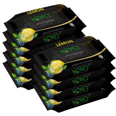 NOVEL Alcoholic Free and Aqua Glycerine (Lemon Fragnance) Wet Tissue (Pack of 9/125 Tissues)