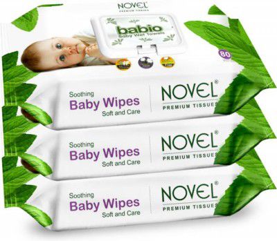 NOVEL Baby Wipes 80 Sheets pack of 3/with Lid  (240 Wipes)