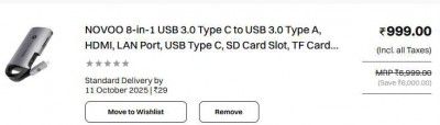 NOVOO 8-in-1 USB 3.0 Type C to USB 3.0 Type A, HDMI, LAN Port, USB Type C, SD Card Slot, TF Card Multi-Port Hub (Safe Certified, Space Grey)