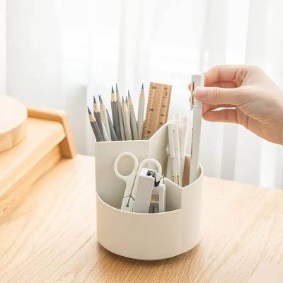 NowExp Desk Organizer I 3 Compartment Plastic Case Holder I Pen & Pencil Holders I Multi-Functional Storage & Display Tray I Stand for Home, Office Table Accessories - White
