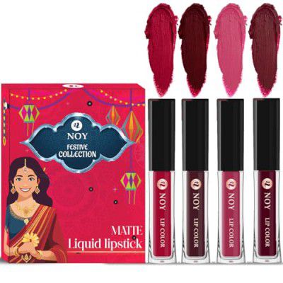Noy Festival Liquid Matte Lipstick [ Pack 4 ] Chic Shades Cherry Pink, Coffee Wine, Pruple, Maroon Shades