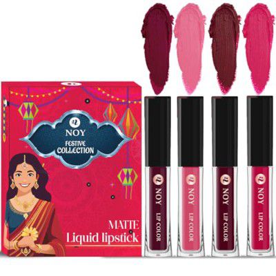 Noy Festival Liquid Matte Lipstick [ Pack of 4 ] Iconic Shades Wine, Peach, Maroon, Magenta Shades