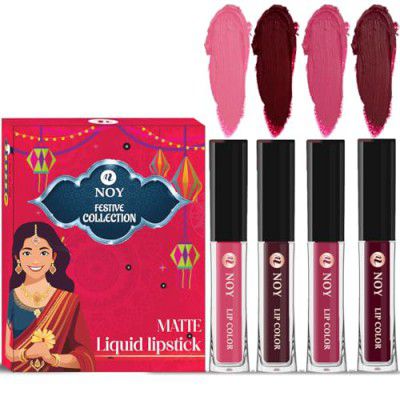 Noy Liquid Matte Festival Lipstick [ Pack 4 ], Unique Colors Peach, Coffee Wine, Pruple, Maroon Shades