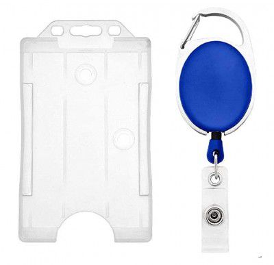 NSSP I.D. Card Holder Badge Yo Yo Clip + Transparent Card Holder (Pack of 6, Blue)