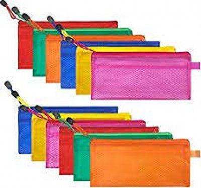 NSSP Multipurpose Waterproof Zipper Pouches Document Holder/Pen Pencil Case/Stationery Storage Bags/Cosmetic Pouch/Travel Organizer (Multicolour, Small Size) (Pack of 10)