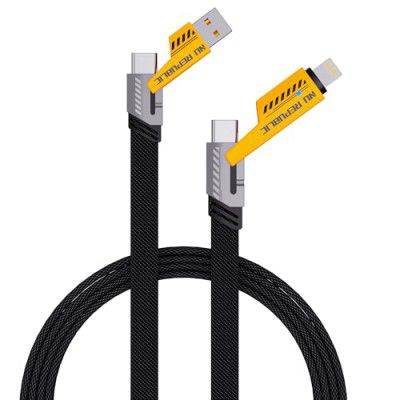 Nu Republic Blaze Fusion-Q 100W 4-in-one 1.2 m USB-A to Type-C to Type-C + Type-L Metal Cable (Black & Yellow)