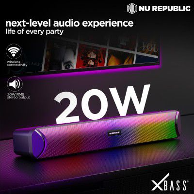Nu Republic Party Box 200 Bluetooth Soundbar with X-Bass Technology, 20W Output (Black, 2.0 Channel)