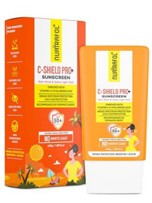 Nuatrafol Vitamin C-Shield Pro+ Sunscreen - 50gm, SPF 50 PA++++ | Matte Finish & Water-Light Fluid | With 10% Vitamin C, 1% Hyaluronic Acid & 1% Ceramide | No White Cast | Broad Spectrum UVA/UVB Prote