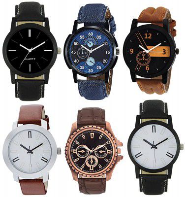 NUBELA Leather Strap Pack of 6 Watches for Boys