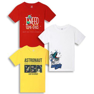 Nusyl Boys Text & Graphic Printed Half Sleeves T-Shirt - Pack of 3