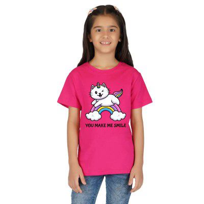 Nusyl Girls Half Sleeves Black Cat Printed T-shirt-NUGCTSH0061