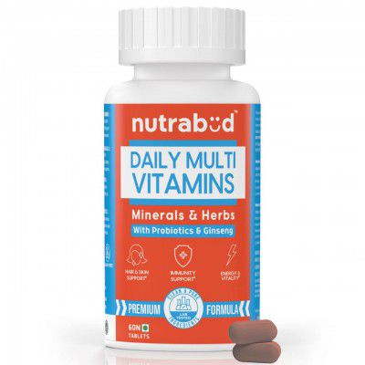 Nutrabud Daily Multivitamin Tablets for Men, Women with Probiotics & Ginseng - 60 Count