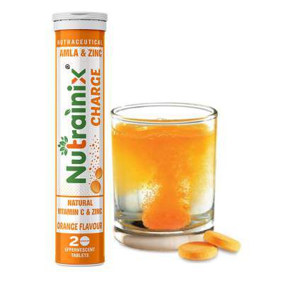 Nutrainix Charge Vitamin C antioxidant 1000 mg, Natural Amla for Immunity - 20 Effervescent Tablets - Orange flavour