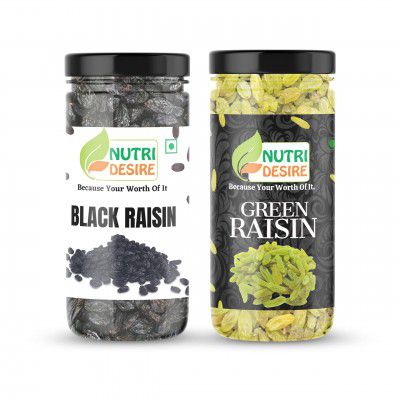 Nutri Desire Combo Pack of Green Raisins & Black Raisins 150 gms Each Total 300 gms[Jar Pack]