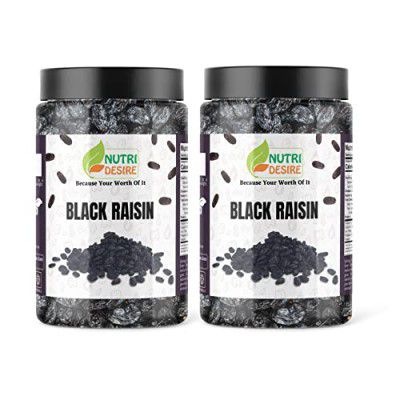 Nutri Desire Fresh and Healthy Dry Fruit Afghani Seedless Black Raisins, 500 gms Each | Total weight 1 kg |Kali Kismis 500gms | Dried Kishmish Without Seeds| [Jar Pack]