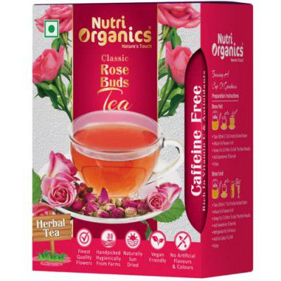 Nutri Organics Herbal Tea Ayurvedic Rose Buds Tea | Natural Sun-Dried Buds- 25g | Caffeine Free for Hot Tea, Iced Tea, and Mocktails
