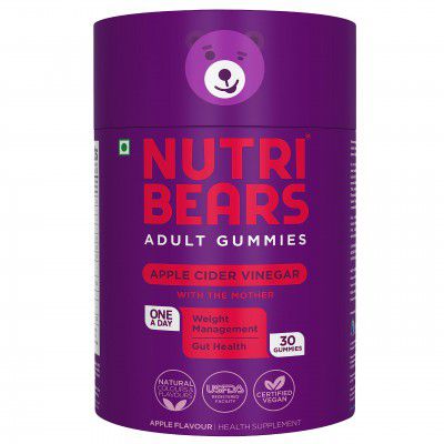 NutriBears Apple Cider Vinegar Gummies for Adults, Promote Digestive Health, 30 Gummy Chews, Rich in Folic Acid and Vitamin B12, Natural Immune System Defense