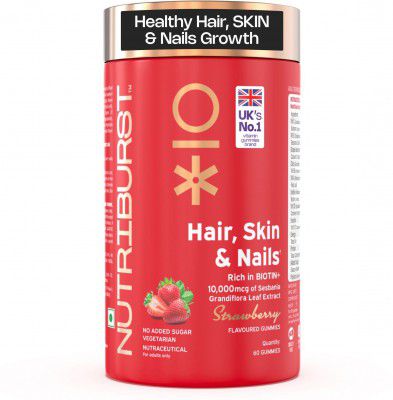 Nutriburst Biotin Gummies for Hair, Skin & Nails Support Strawberry Flavor (60 No)