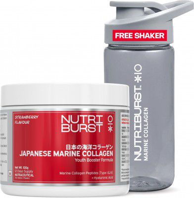 Nutriburst Japanese Marine Collagen Powder Hair, Nails & Glowing Skin Strawberry (100 g)