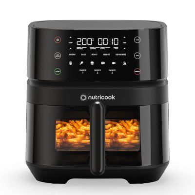 Nutricook 5.7 Litre Air Fryer, Clear Window, Cook with Little or No Oil, Air Fry, Bake, Reheat with 10 Preset Functions, 1500 Watts, 2 Years Warranty