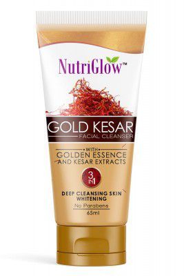 NutriGlow Gold kesar Face Wash For Deep Cleansing and Radiant Skin| Tan Removal, Skin Tightening Non Foaming Face Wash| All Skin Types| No Paraben & Sulphate (65 ml)