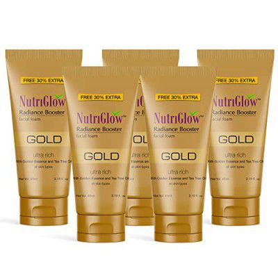 NutriGlow Gold Radiance Booster Foam Face Wash For Nourished & Hydrated Skin, Reduce Dark Spot & Blemishes, All Skin Types, 65ml Each, Pack Of 5
