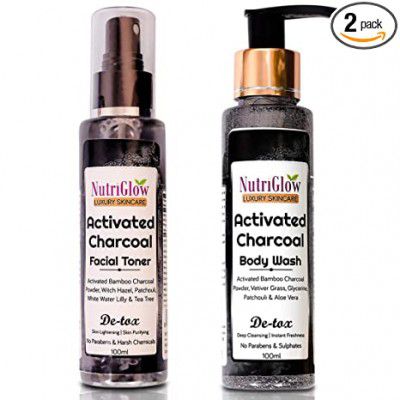 NutriGlow Luxury Skincare Activated Charcoal Facial Toner and Nutriglow Activated Charcoal Body Wash/Deep Cleansing(Toner + Body Wash), 100 ml (Pack of 2)