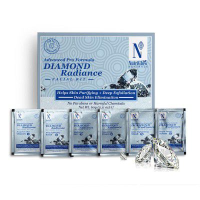 NutriGlow NATURAL'S Diamond Radiance Facial Kit for Acne & Spot Free Skin, 60gm