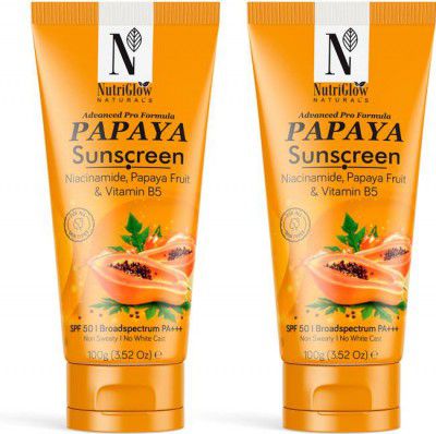 NutriGlow NATURALS Sunscreen - SPF 50 SPF 50 PA+++ Advanced Pro Formula Papaya Sunscreen No White Cast (200 g)