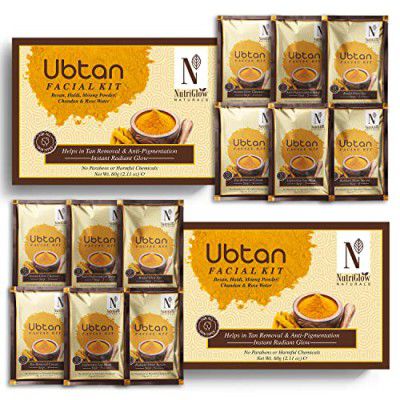 NutriGlow NATURAL'S Ubtan Facial Kit For Glowing Skin, Tan Removal With Haldi & Chandan, 60gm Pack of 2
