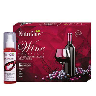 NutriGlow Wine Cleanup,Facial Kit(250gm + 10ml) & Red Wine Toner(120 ml) with Red Grapes and Rose Extracts for Deep Exfoliation, Radiant Complexion, Perfect For Acne, Wrinkle and Oily Skin, All Skin T