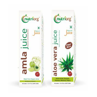 Nutriorg Amla & Aloe Vera Juice - 600 Ml (Pack of 2 - 300 each) | Organically Grown| Immunity Booster | Detoxification