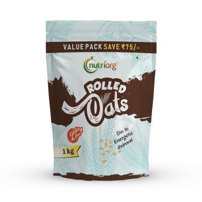 Nutriorg Rolled Oats 1kg, | Premium Golden Rolled Oats, Gluten Free Oats with High Fibre, 100% Whole Grain, Non GMO | Healthy Food with No Added Sugar