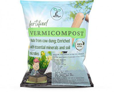 NUVIQO - Fortified Vermicompost with Essential minerals, Neem Extract and Beneficial Microbes – 100% Organic Fertilizer & Manure (1 Kg)