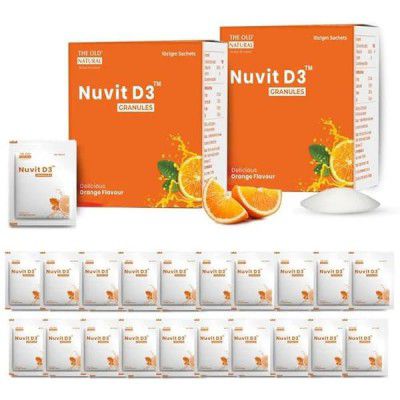 Nuvit D3 Granules 60,000 IU – Cholecalciferol Sachets – Orange Flavour – 10 Sachets (10 x 1 g)– Pack of 2