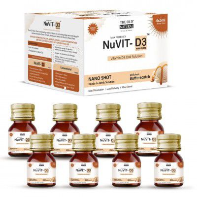 Nuvit D3 Vitamin D3 60000 Iu I Cholecalciferol Vitamin D3 Oil 60000 Iu Sugar Free Nano Shots I Once In A Week - 5Ml (Pack of 2, Butterscotch)