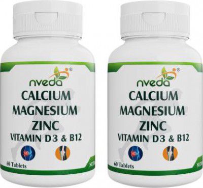 Nveda Calcium 1000mg + Vitamin D3 + Magnesium + Zinc + Vitamin B12 For Bone Health  (2 x 60 No)
