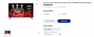 Reliance Digital Loot : NVY (32') HD Ready Frameless LED TV, NVA32BFR1 (Black) 