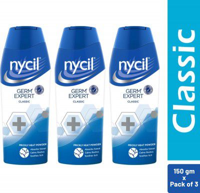 NYCIL Germ Expert Classic Prickly Heat and Cooling Powder ( Pack of 3) (3 x 150 g)