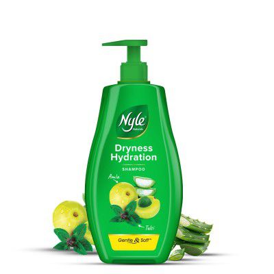 Nyle Naturals Dryness Hydration Shampoo, with Tulsi, Amla and Aloe Vera, Gentle & Soft Shampoo, pH Balanced and Paraben Free, For Men & Women, 1L