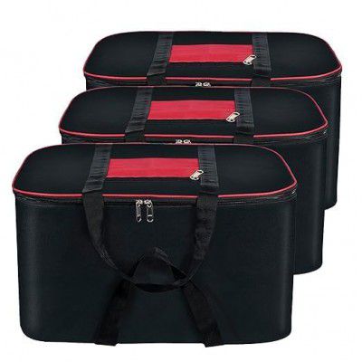 Nylon Big Underbed Storage Bag Moisture Zippered Closure and Handle(BlackRed, 54x46x28cm) Rectangular (Pack Of 3)