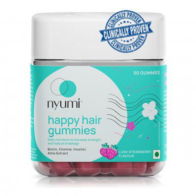 Nyumi Biotin Happy Hair Gummies| With High Potency Biotin, Amla, Zinc, Folic Acid, Vitamin C, E & B12 |30 Days Pack | Boosts Keratin Levels & Reduces Hairfall | Pack of 50 Gummies