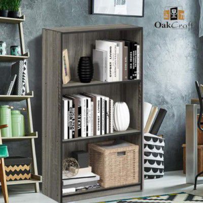 Oakcraft Multipurpose Storage Unit Engineered Wood Open Book Shelf (French Oak GreyBlack)