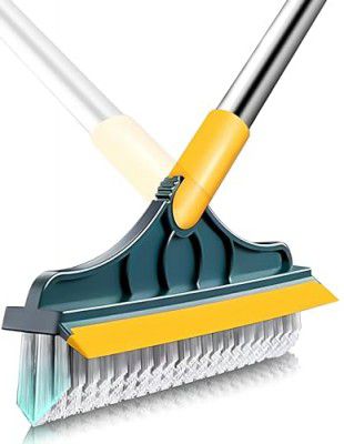OANDA Bathroom Cleaning Brush with Wiper - 2 in 1 Tiles Cleaning Brush - Floor Scrub Bathroom Brush with Long Handle - 120° Rotate Bathroom Floor Cleaning Brush (2 in 1 Tiles Cleaning Brush)