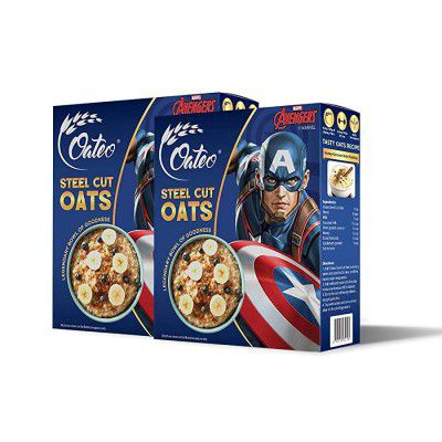 Oateo Steel Cut Oats 1 kg (Pack of 2 x 500g) I Quick, Healthy Breakfast | Zero Cholesterol | Heart-Healthy | High- Dietary Fibre, Whole Grain Oats